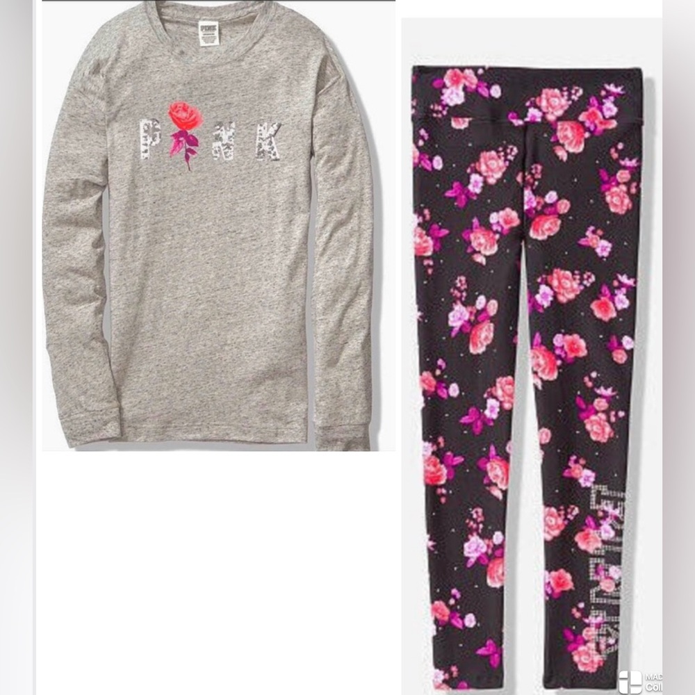 VS PINK bling tee PINK bling leggings bundle PINK floral yoga pants campus tee